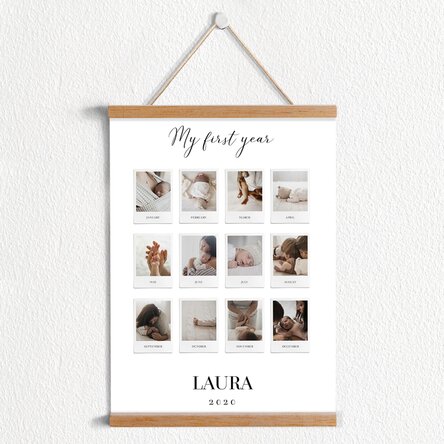 Poster cu agățătoare personalizat cu text și 12 poze - My First Year