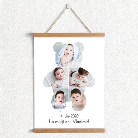 Poster cu agățătoare personalizat cu text și 5 fotografii - Teddy Bear