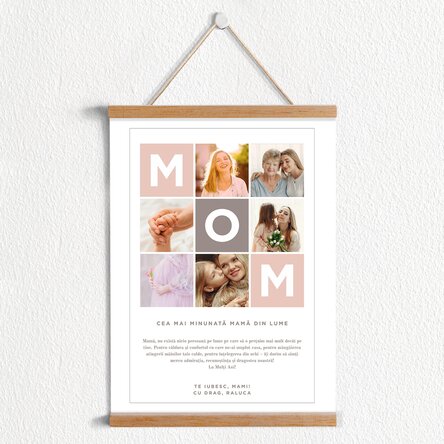 Poster cu agățătoare personalizat cu text și 6 poze - MOM