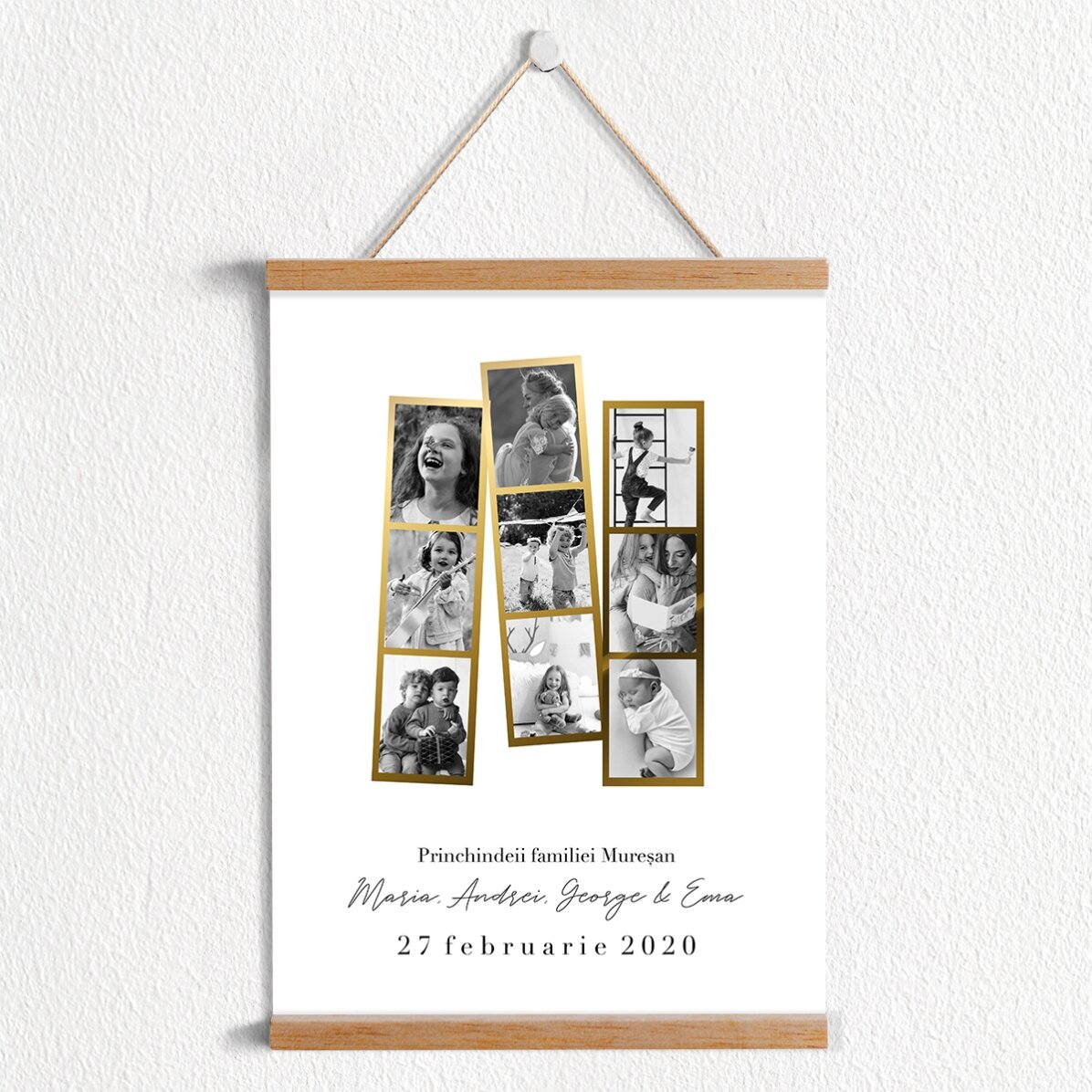 Poster cu agățătoare personalizat cu text și 9 poze - Family Memories