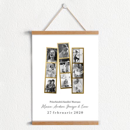 Poster cu agățătoare personalizat cu text și 9 poze - Family Memories