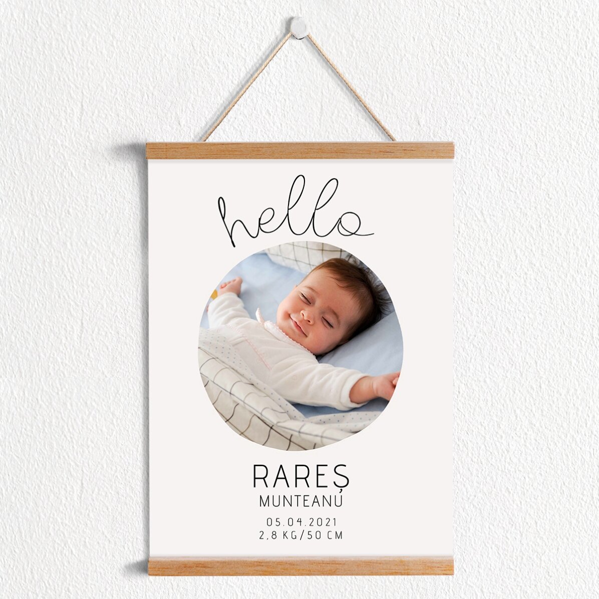 Poster cu agățătoare personalizat cu text și o poză - Hello to you