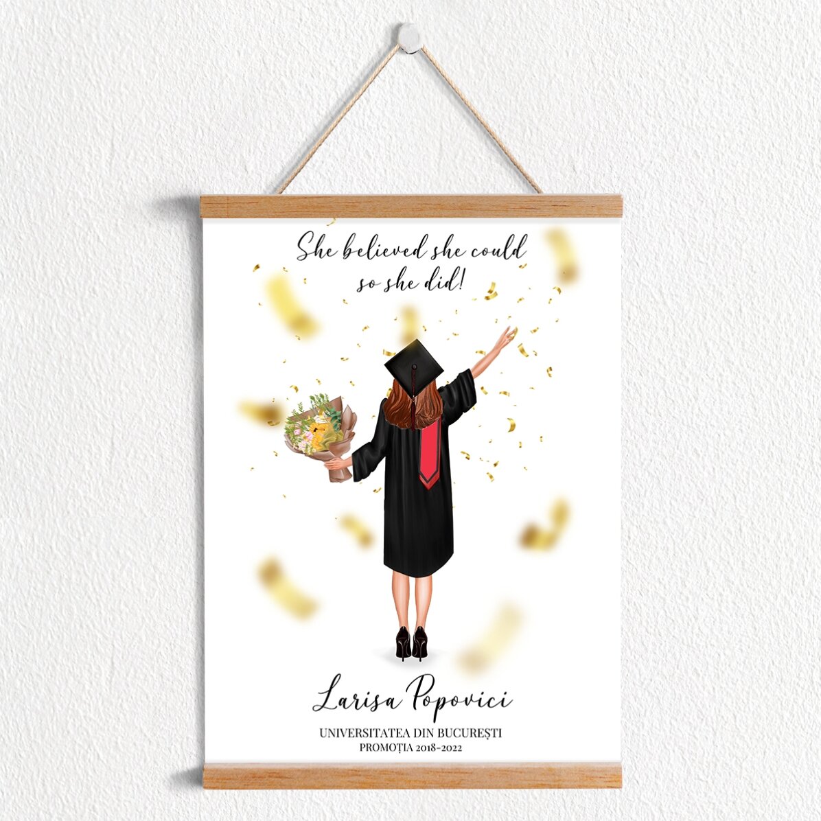 Poster cu agățătoare personalizat cu text și schimbarea culorii părului pentru absolvire