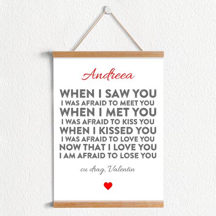 Poster cu agățătoare personalizat - declarație de dragoste