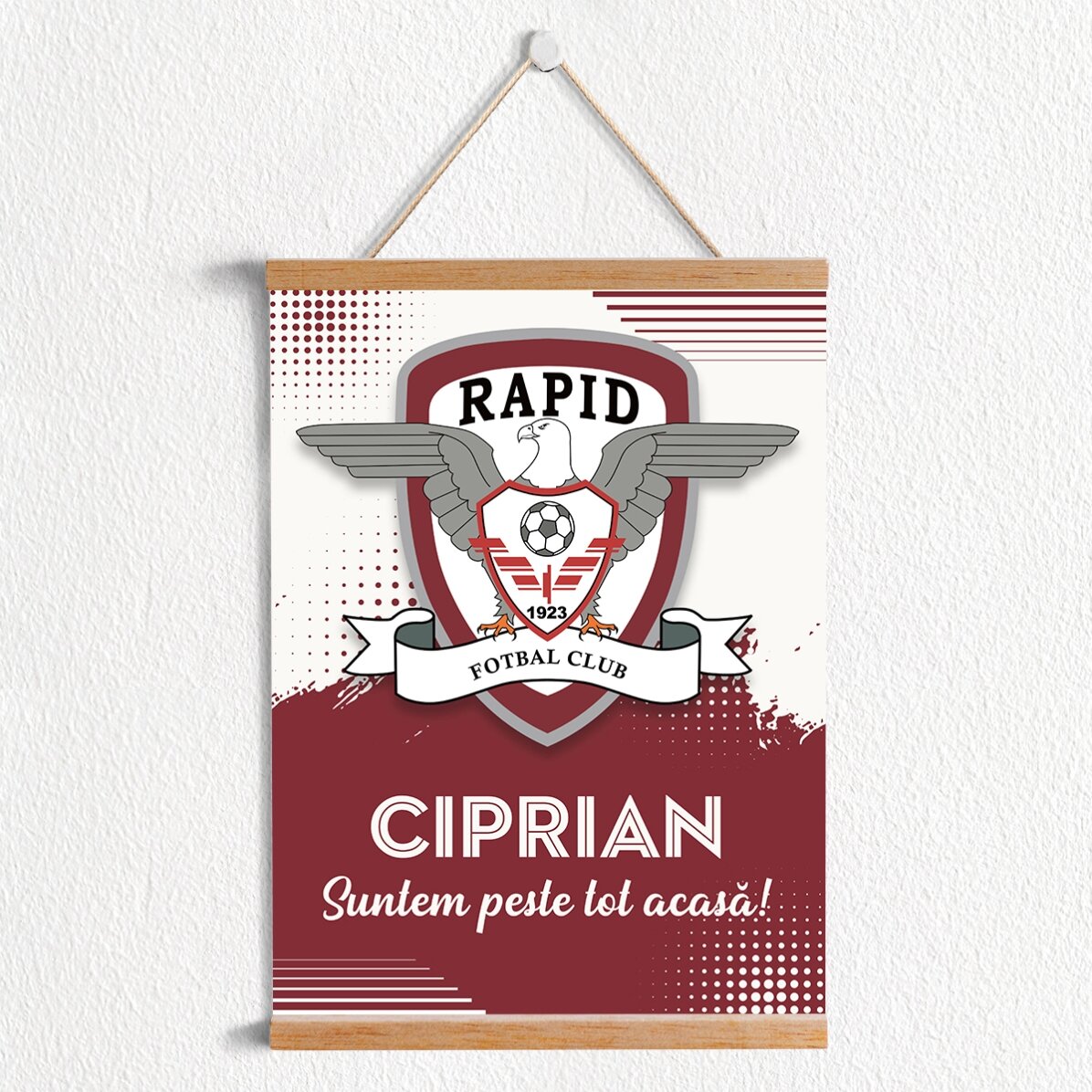 Poster cu agățătoare personalizat FC Rapid personalizat cu nume și mesaj