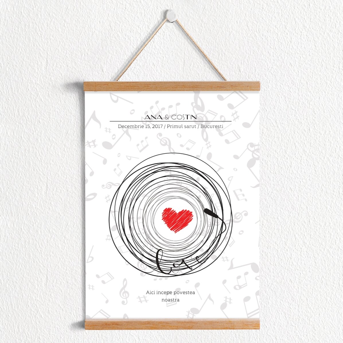Poster cu agățătoare personalizat - muzică, dragoste, poveste