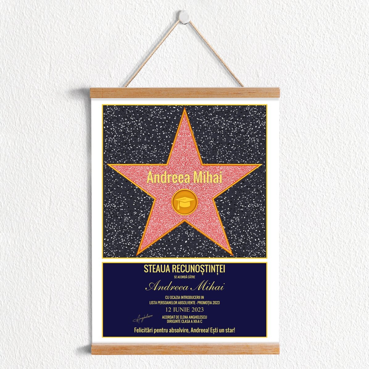 Poster cu agățătoare personalizat - steaua recunoștinței pentru absolvire