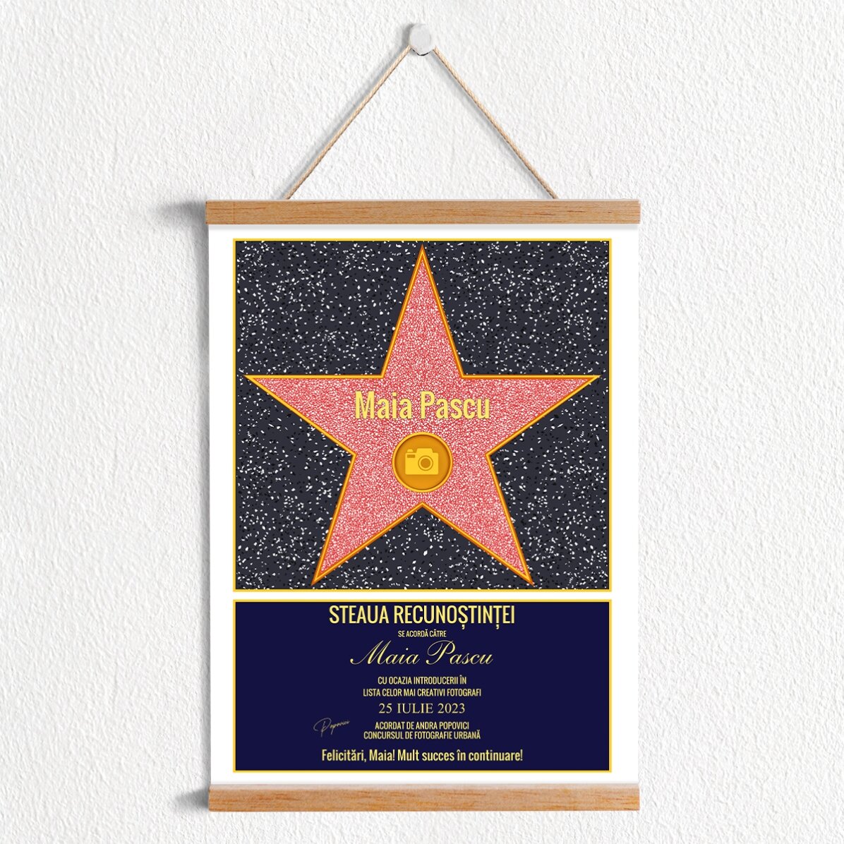 Poster cu agățătoare personalizat Steaua recunoștinței pentru fotografi