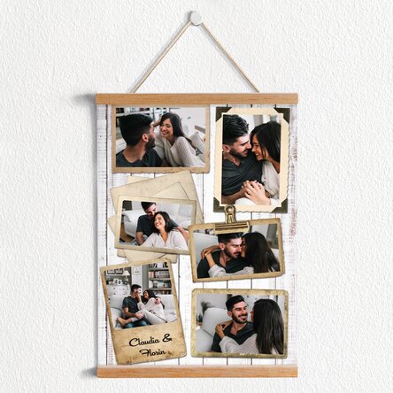 Poster cu agățătoare personalizat cu 6 poze în design vintage