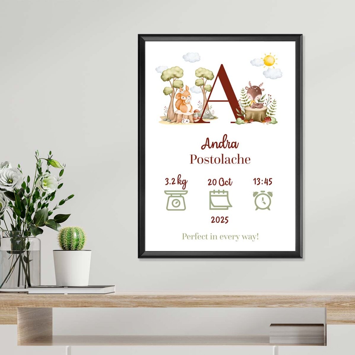 Poster personalizat cu inițială și text - Animals