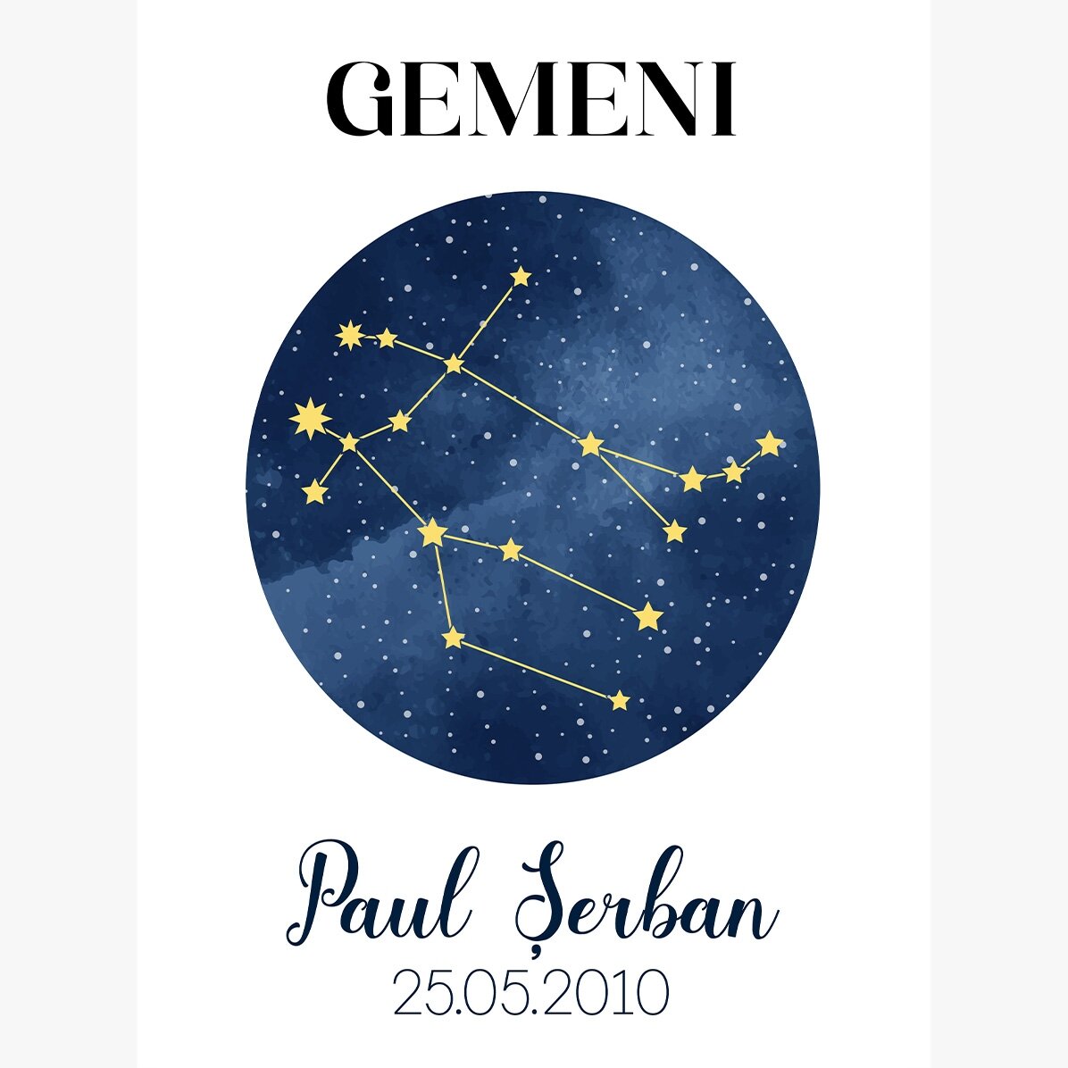 Poster personalizat cu text - Constelația zodiei Gemeni 