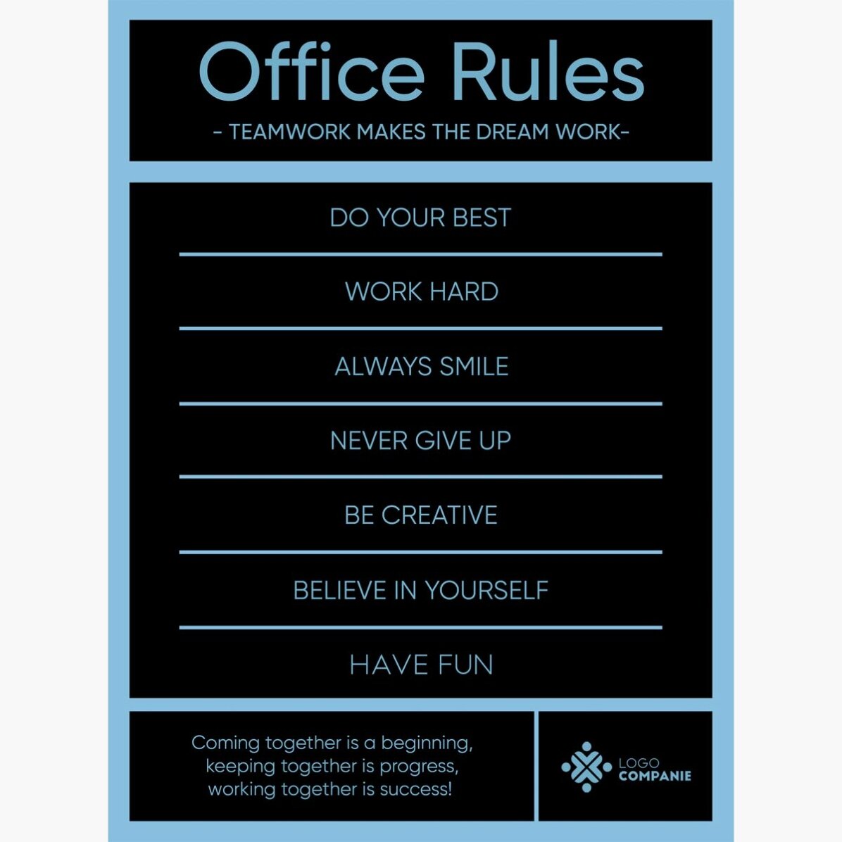 Poster personalizat cu text și logo - Office Rules