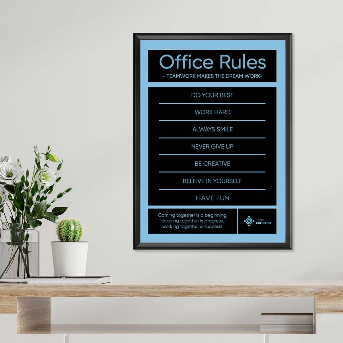 Poster personalizat cu text și logo - Office Rules