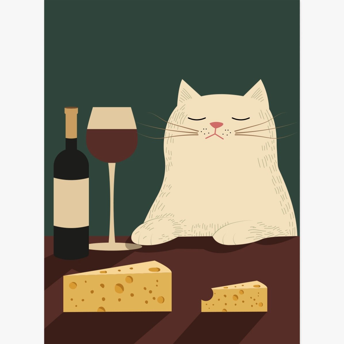 Poster Pisică, vin și brânză