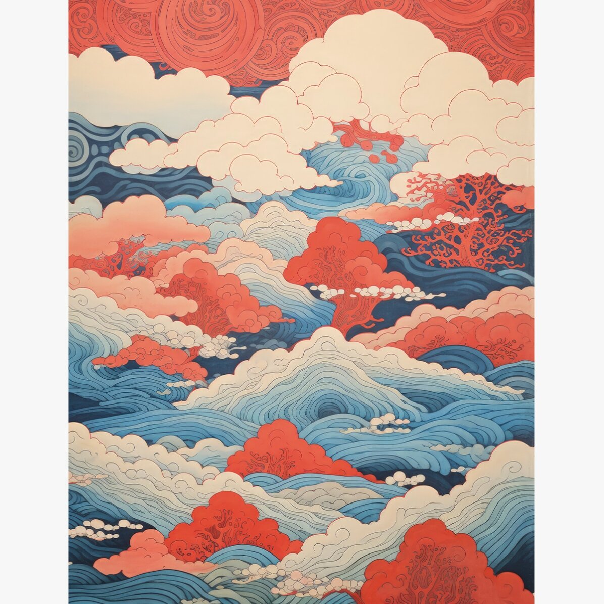 Poster Valuri și nori stil japonez