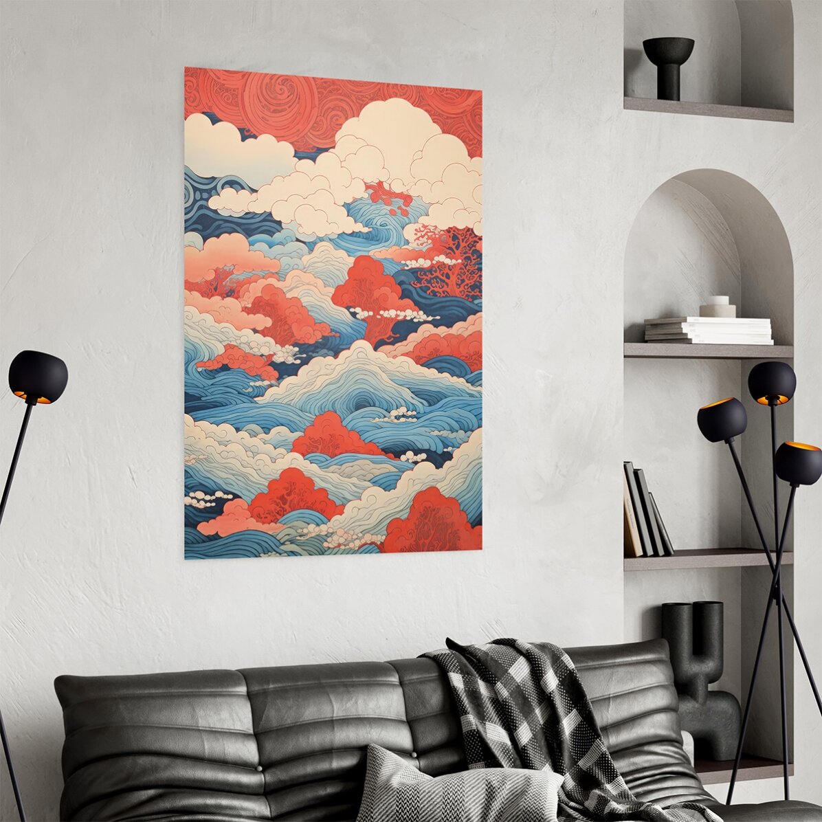 Poster Valuri și nori stil japonez