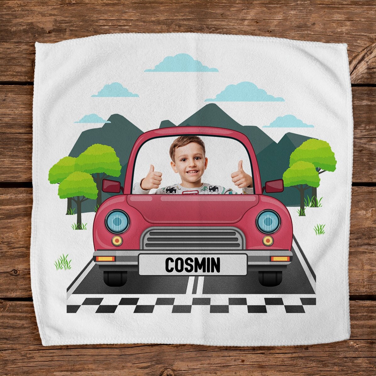 Prosop personalizat cu o poză și text pentru copii - Car