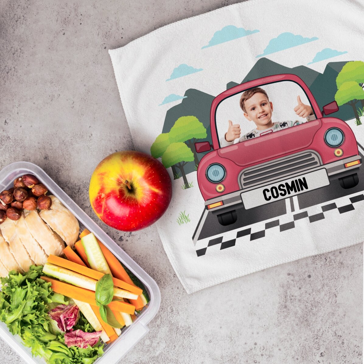 Prosop personalizat cu o poză și text pentru copii - Car