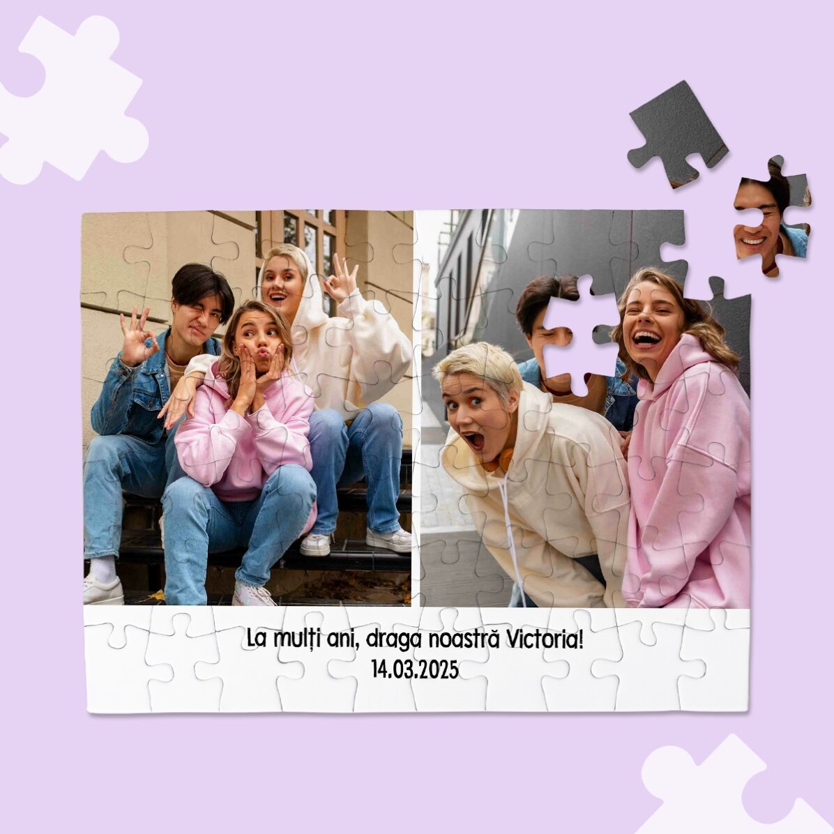 Puzzle personalizat cu 2 poze și text - Amintiri