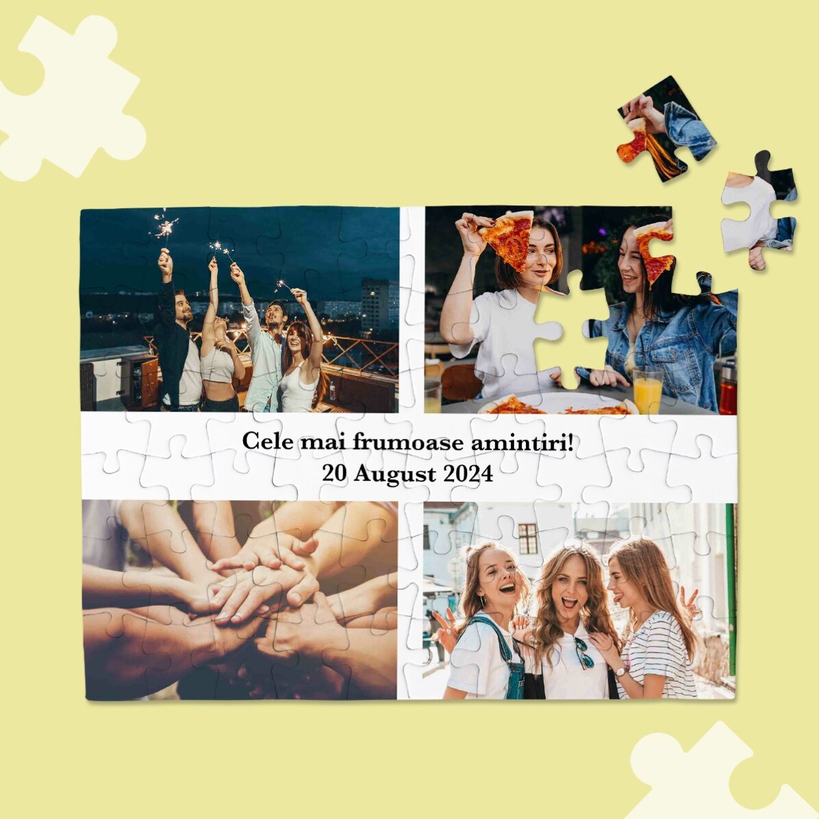 Puzzle personalizat cu 4 poze și text 28x19 cm - Cele mai frumoase amintiri