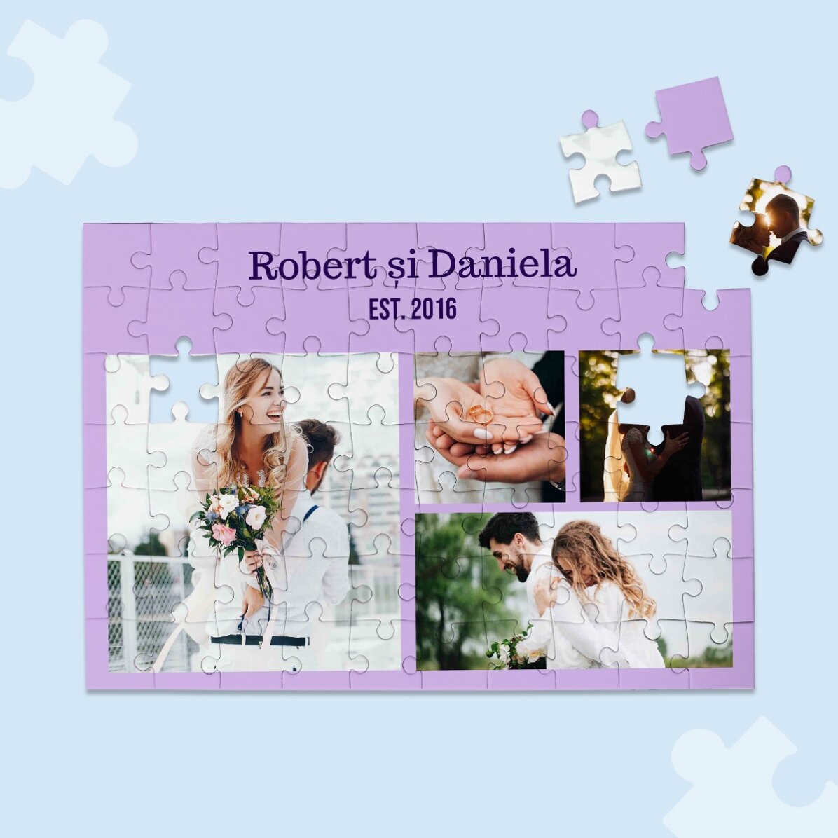 Puzzle personalizat cu 4 poze și text 28x19 cm - Sweet memories