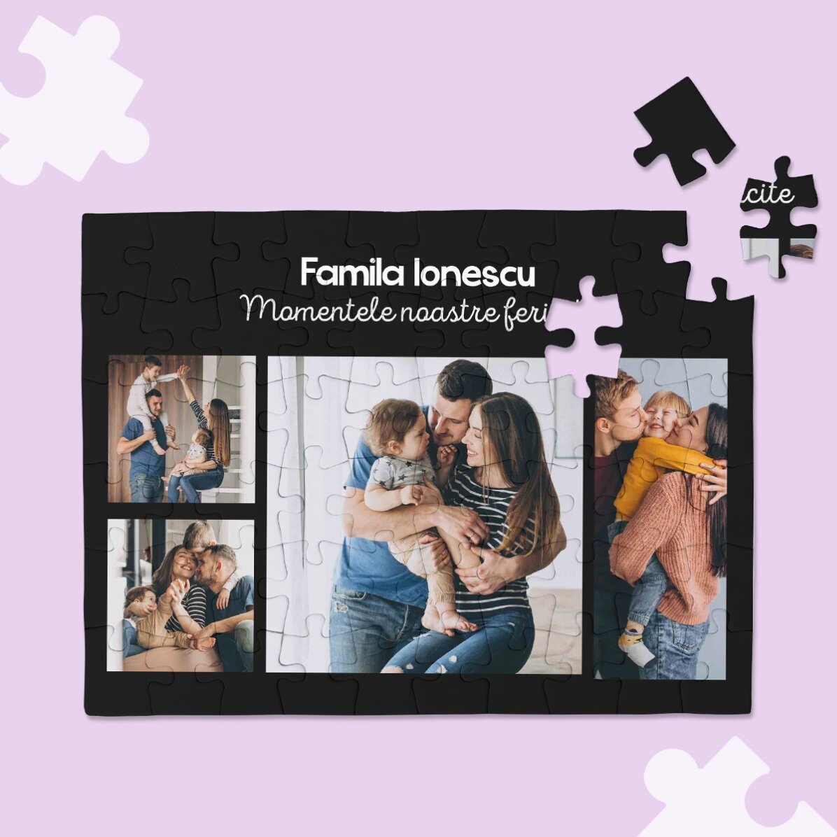 Puzzle personalizat cu 4 poze și text