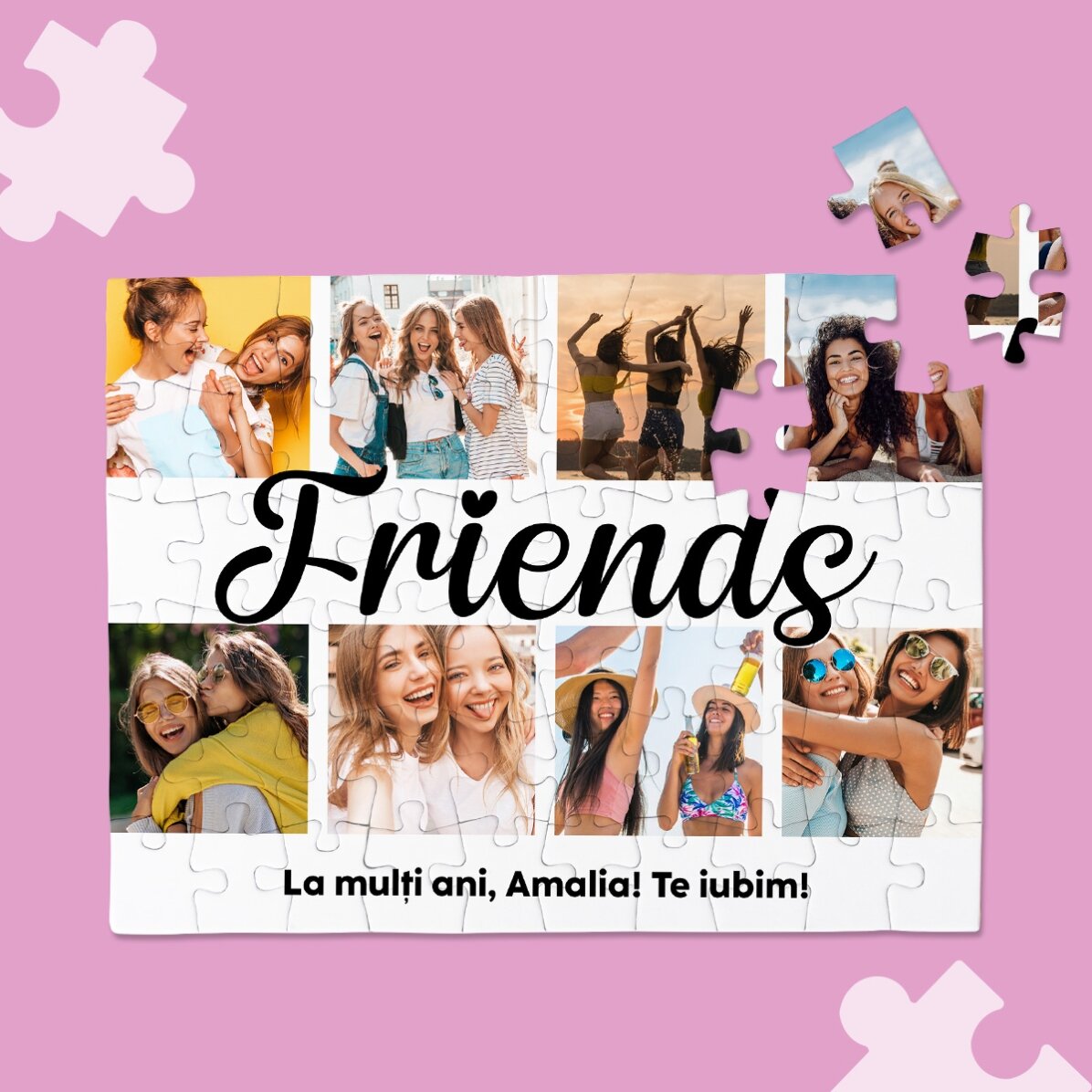 Puzzle personalizat cu 8 poze și mesaj