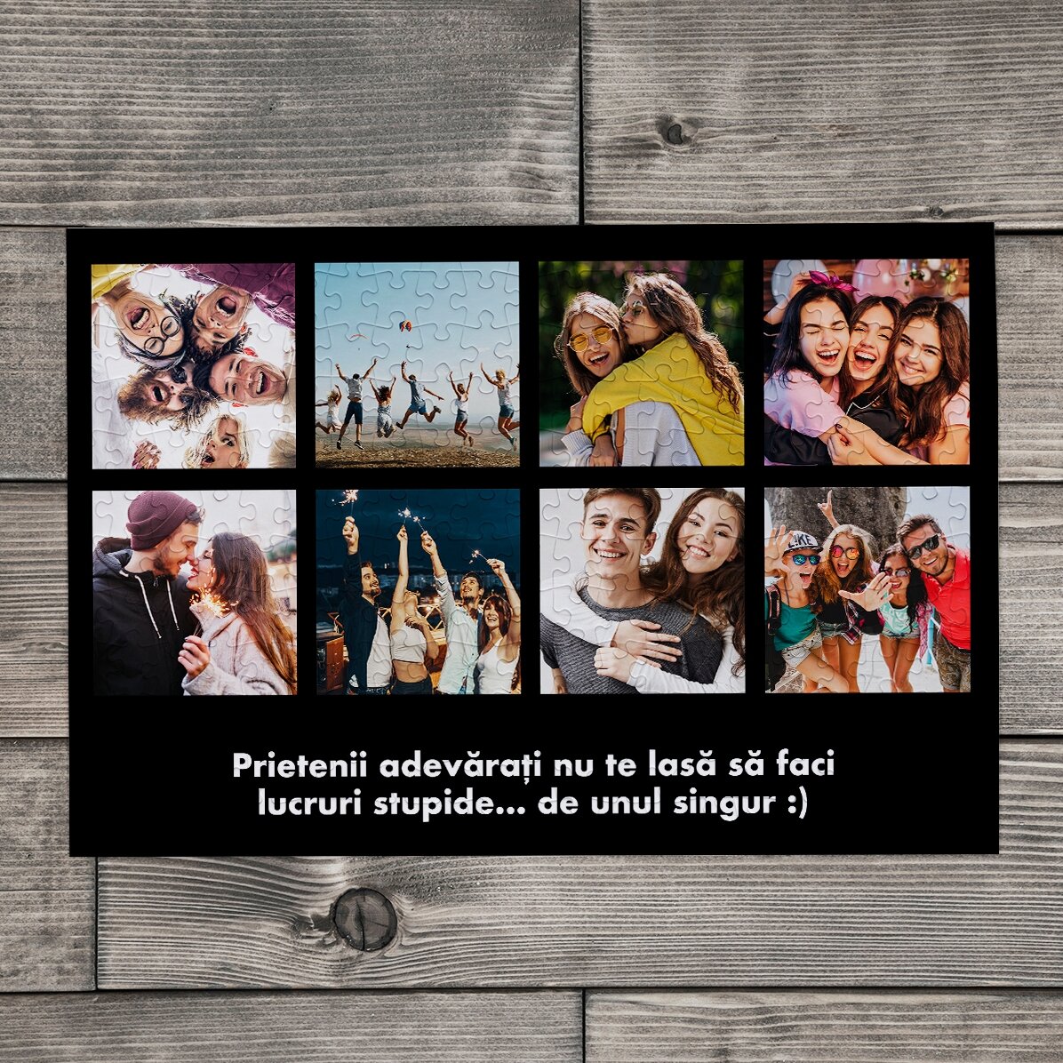 Puzzle personalizat cu 8 poze și text 36x24 cm 