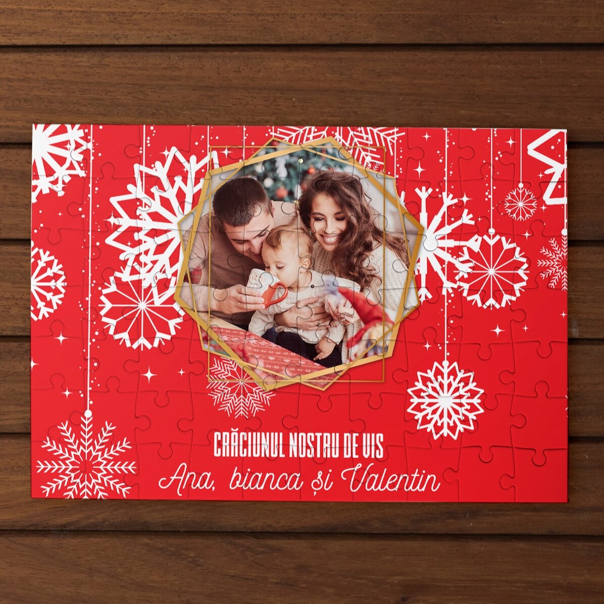 Puzzle personalizat cu o poză și text 28x19cm - Crăciunul nostru