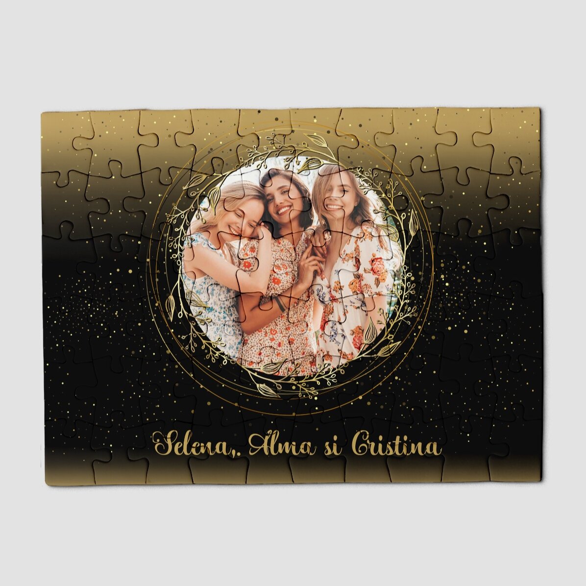 Puzzle personalizat cu o poză și text 20x15 cm - Gold frame