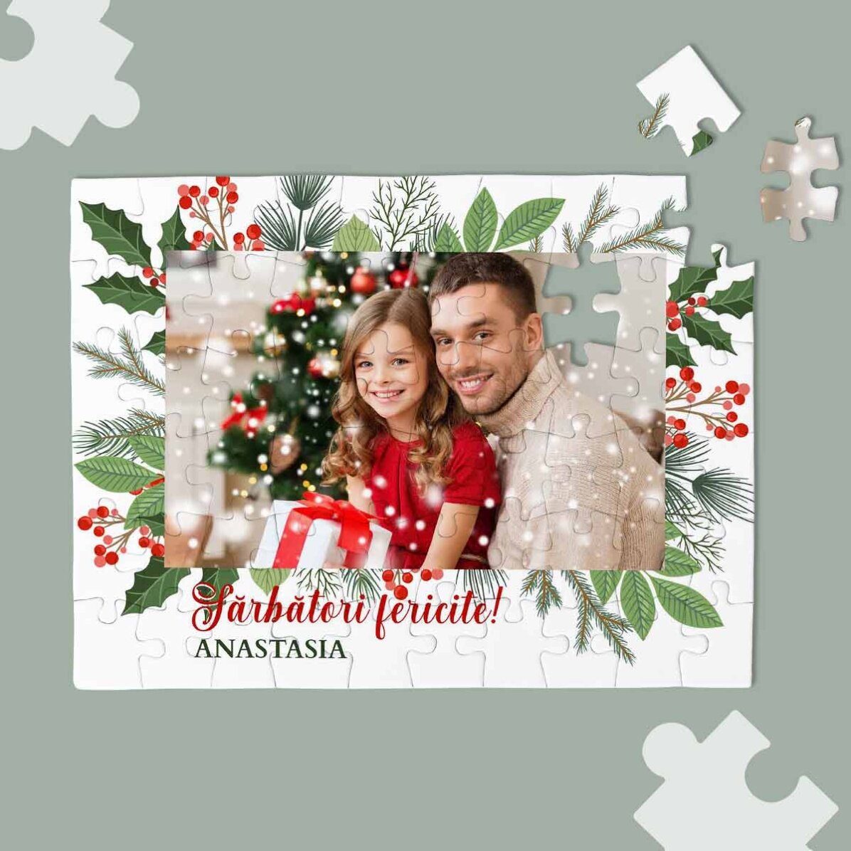 Puzzle personalizat cu o poză și text - Crăciun de poveste