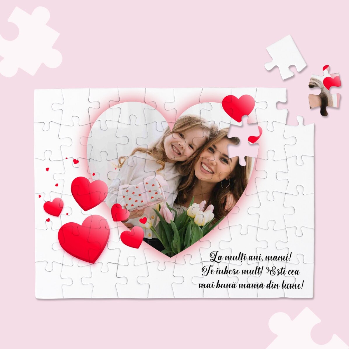 Puzzle personalizat cu o poză și text - Inimă