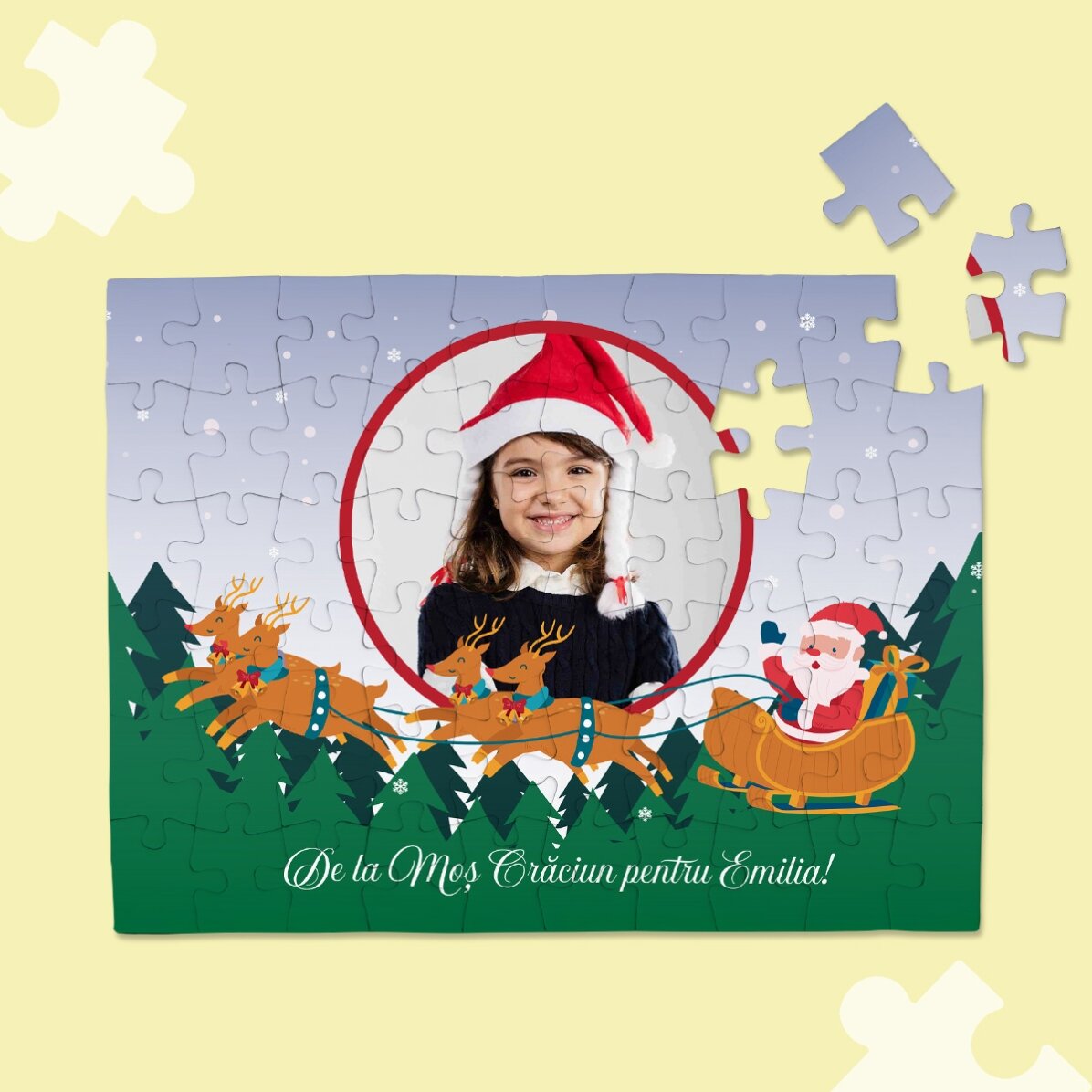 Puzzle personalizat cu o poză și text - Moș Crăciun