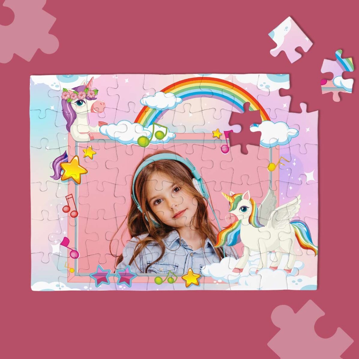 Puzzle personalizat pentru copii cu o poză și text - Unicorns