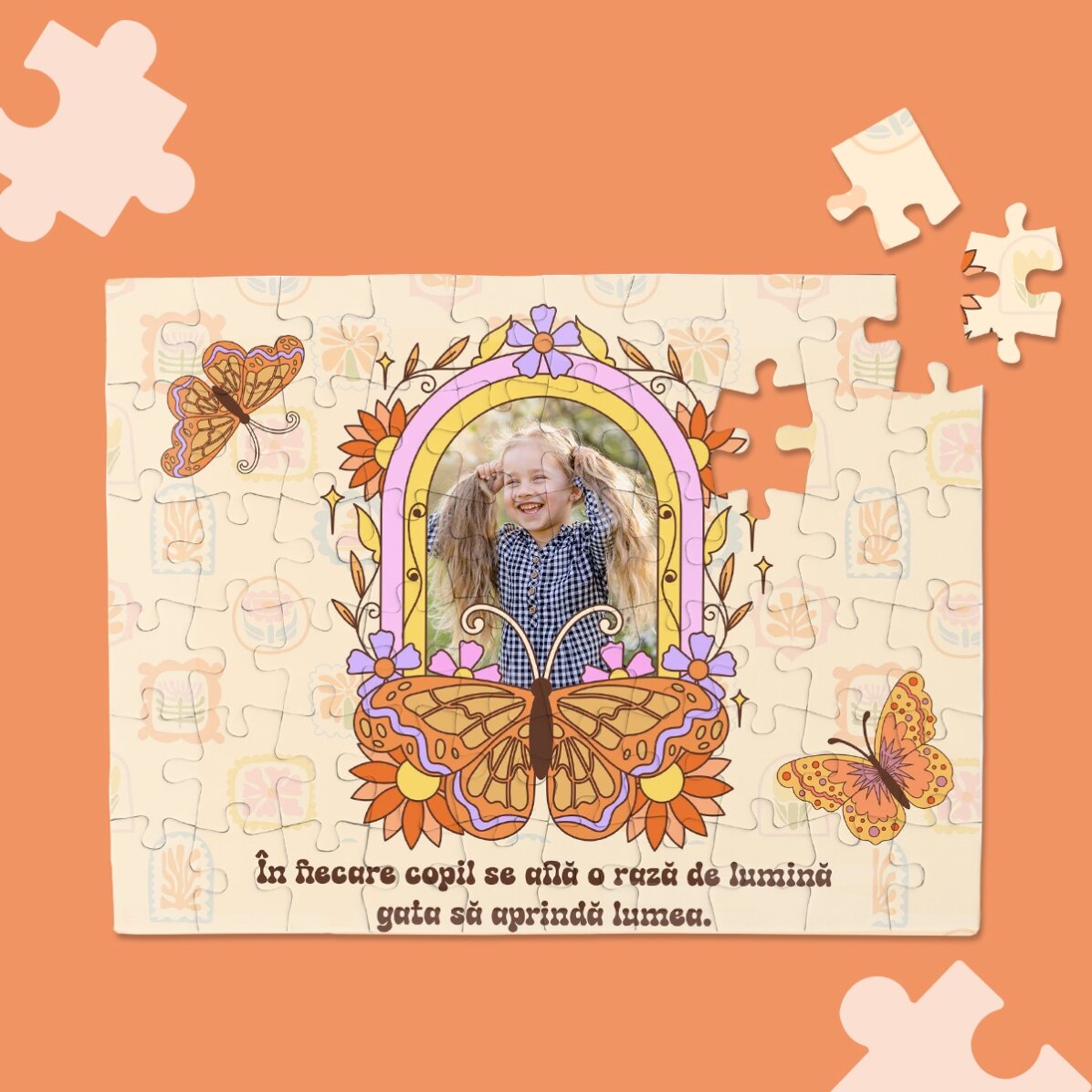 Puzzle personalizat pentru copii cu poză și text - Fluturaș