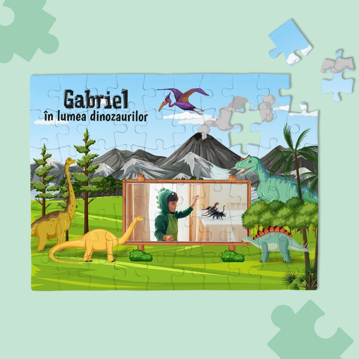Puzzle personalizat pentru copii - În lumea dinozaurilor