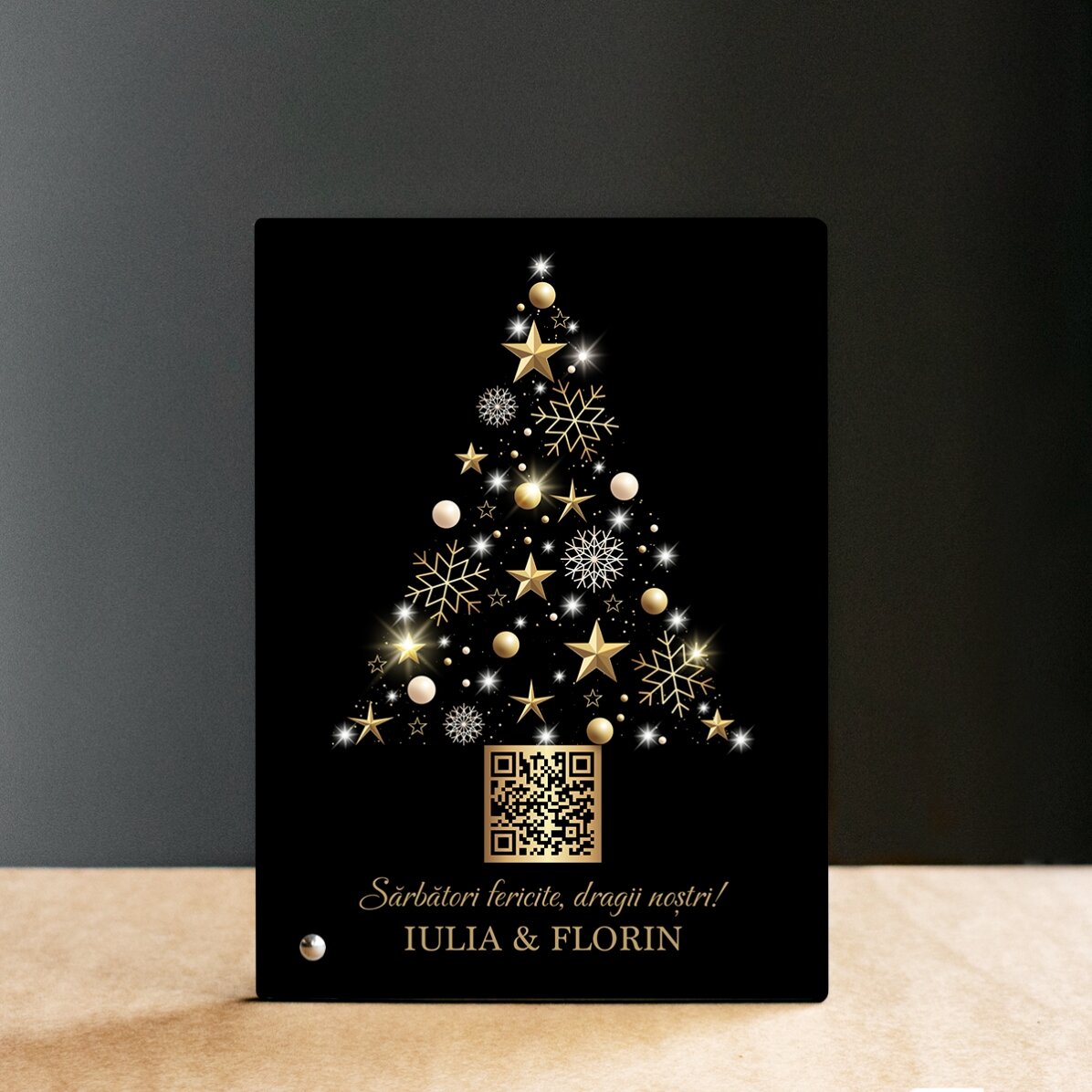 Ramă foto de birou personalizată cu cod QR și mesaj de Crăciun