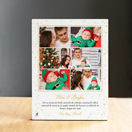 Ramă foto de birou personalizată cu poze și text - Steluțe aurii