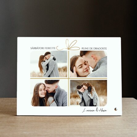 Ramă foto de birou personalizată cu 4 poze și text - Cadoul perfect
