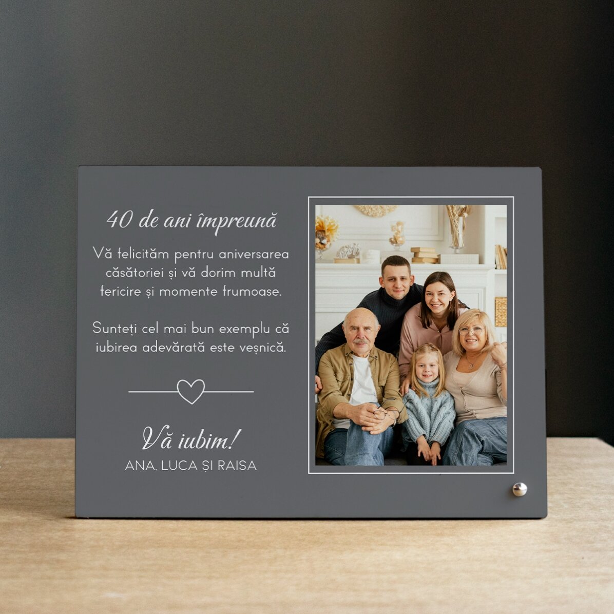 Ramă foto de birou personalizată cu o poză și mesaj - Cu drag
