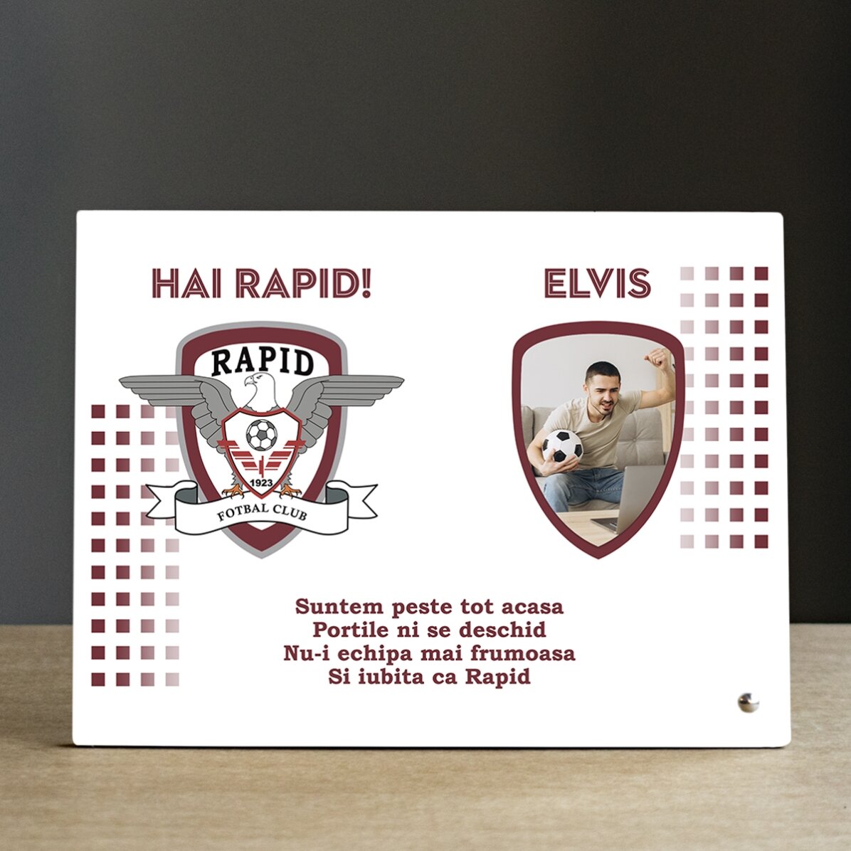 Ramă foto de birou FC Rapid personalizată cu o poză și text - Imnul Rapidului
