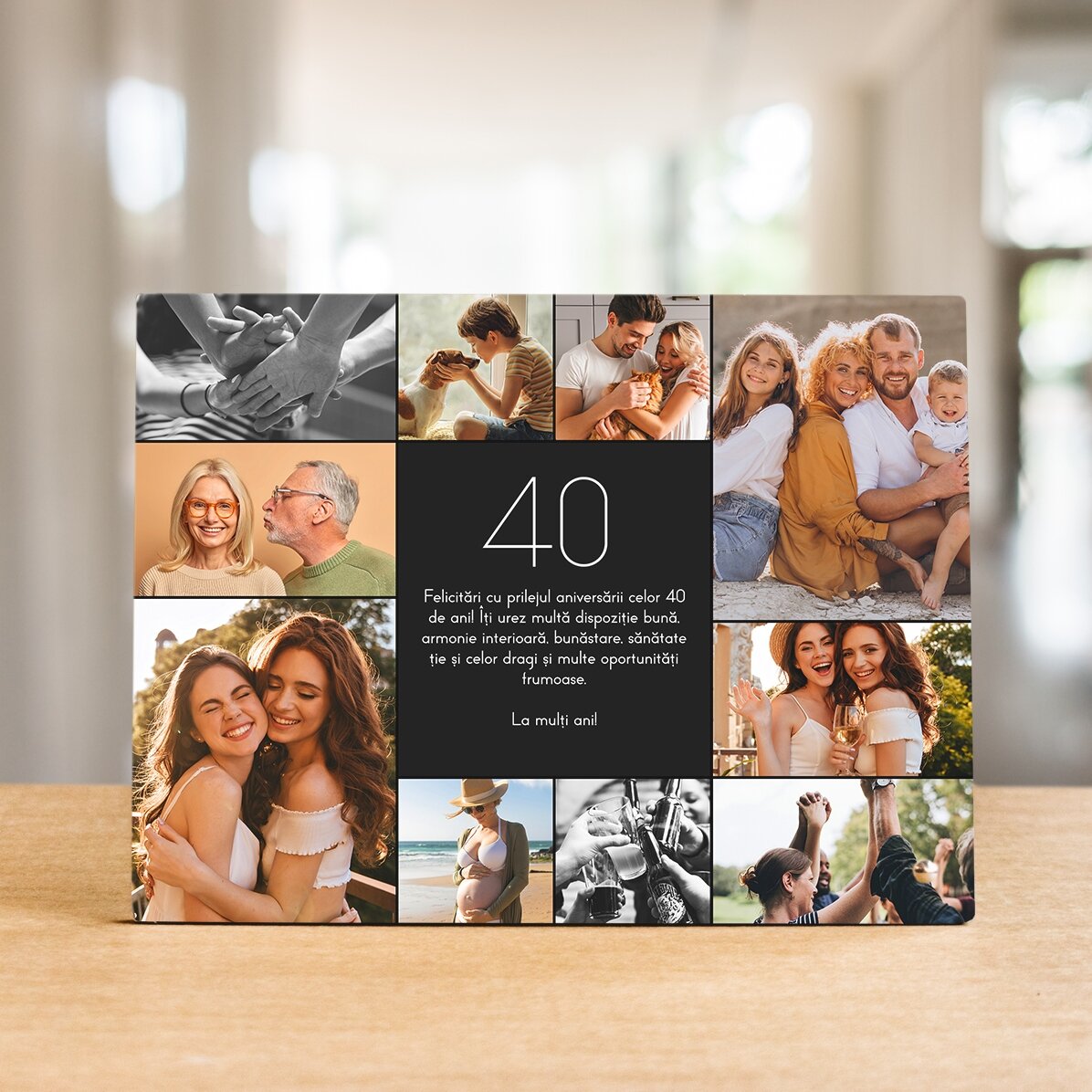 Ramă foto de birou personalizată cu 10 poze și text - Sweet 40