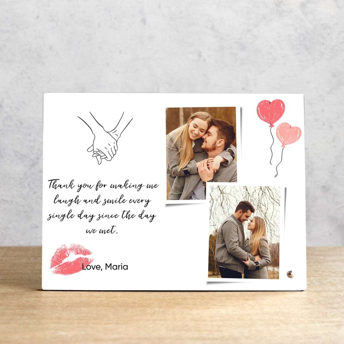 Ramă foto de birou personalizată cu 2 poze și text - Iubire