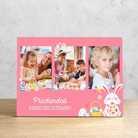 Ramă foto de birou personalizată cu 3 poze și text pentru copii - Bunny