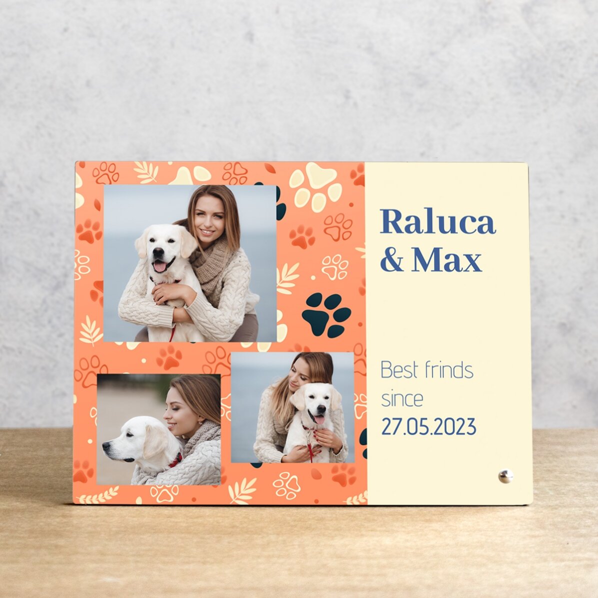 Ramă foto de birou personalizată cu 3 poze și text pentru iubitorii de animăluțe