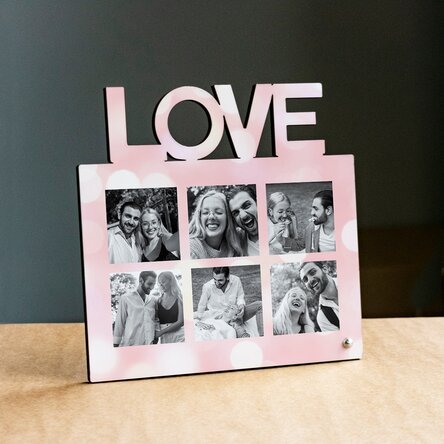 Ramă foto de birou personalizată cu 6 poze - model LOVE