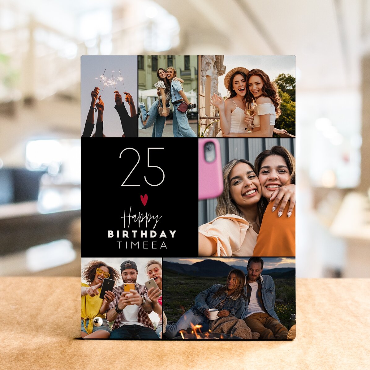 Ramă foto de birou personalizată cu 6 poze și text - Happiness