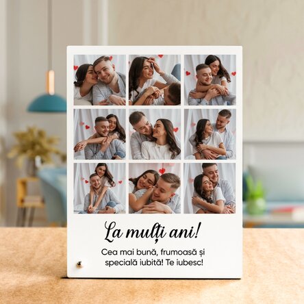 Ramă foto de birou personalizată cu 9 poze și text - Amintiri