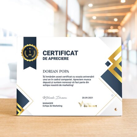 Ramă foto de birou personalizată cu logo și text - Apreciere angajați