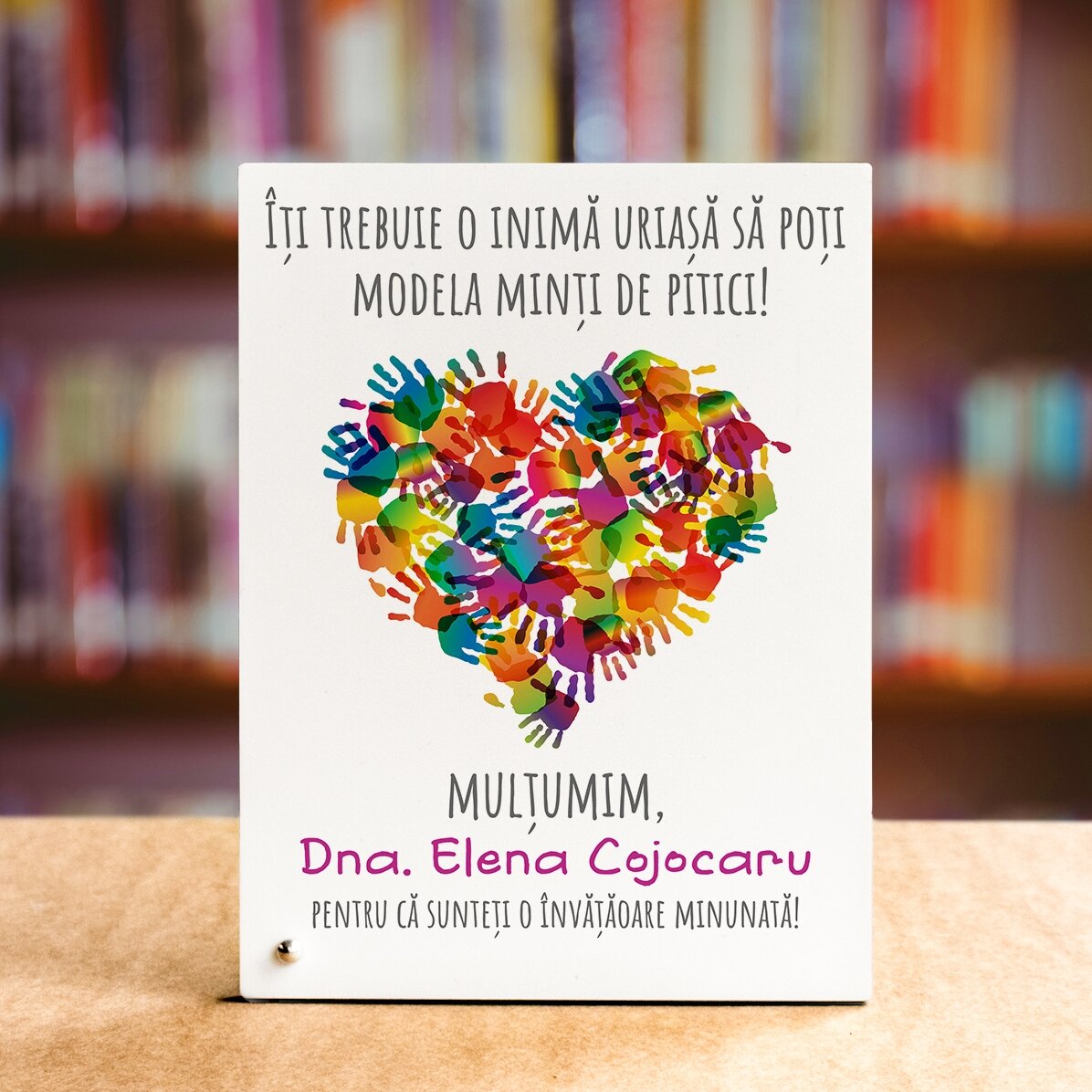 Ramă foto de birou personalizată cu mesaj pentru învățătoare - Heart 